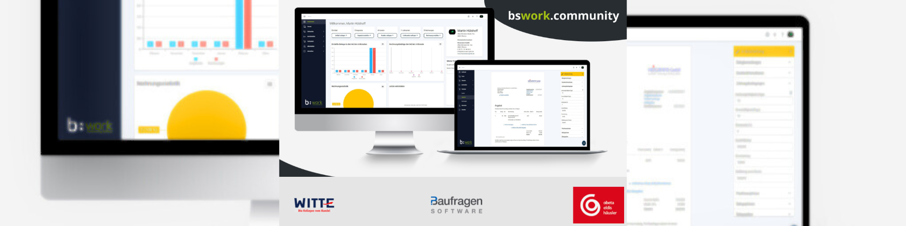 b:work: Software unterstützt vom Großhandel blue:solution - work Unterstützer OBETA Gruppe, Baufragen Software GmbH, Oskar Böttcher GmbH & Co. KG